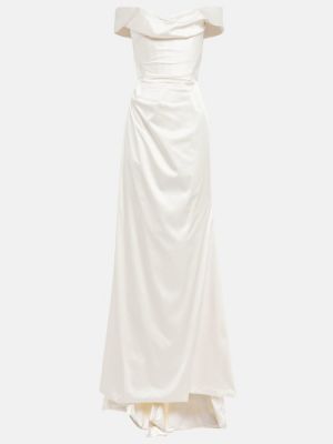 Satynowa sukienka długa drapowana Vivienne Westwood biała