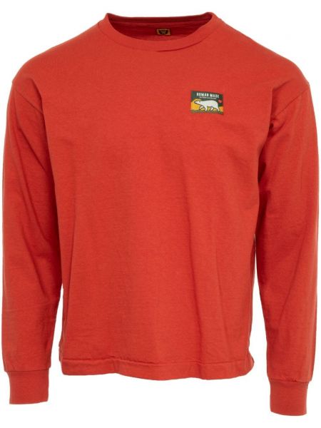 Pamučna dugi sweatshirt s printom Human Made crvena