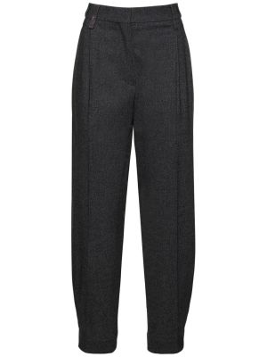 Flanelové rovné kalhoty s vysokým pasem Brunello Cucinelli šedé