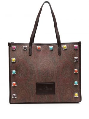 Shopper handtasche mit print mit paisleymuster mit spikes Etro braun