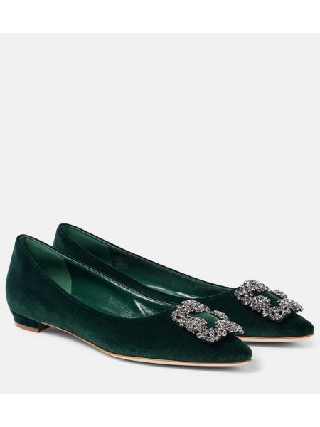 Sammet ballerinas Manolo Blahnik röd