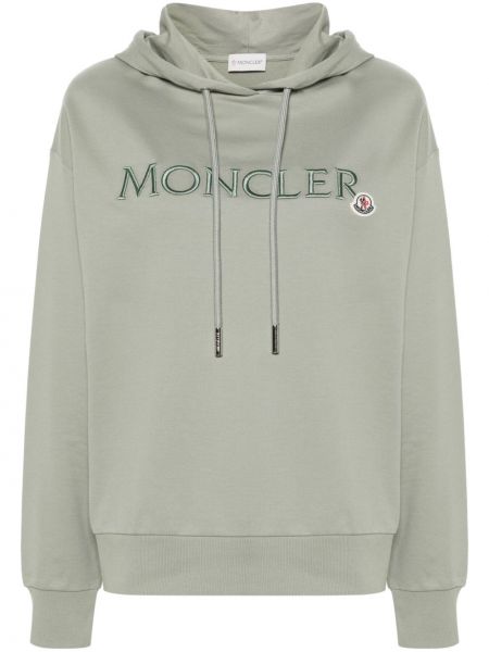 Pamučna hoodie s kapuljačom s vezom Moncler zelena