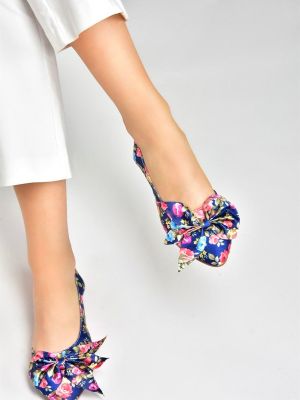 Satīna balerīnkurpes ar ziediem ar apdruku Fox Shoes zils