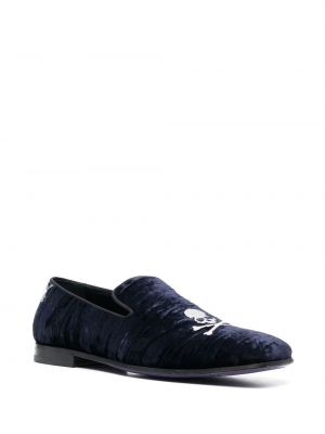 Aksamitne loafers Philipp Plein niebieskie
