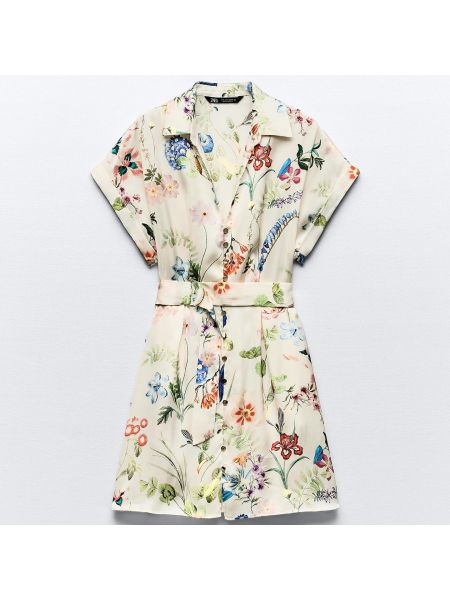 Атласный платье с воротником в цветочек с принтом Zara