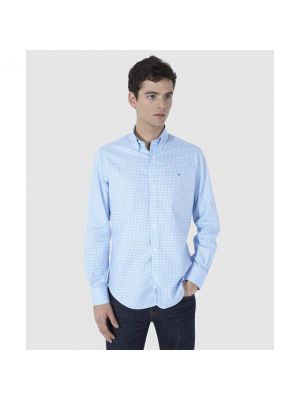Camisa de algodón a cuadros Olimpo azul