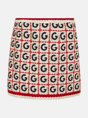 Fustă mini în carouri din tweed Gucci roșu