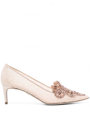 Pantofi cu toc din dantelă Rene Caovilla roz