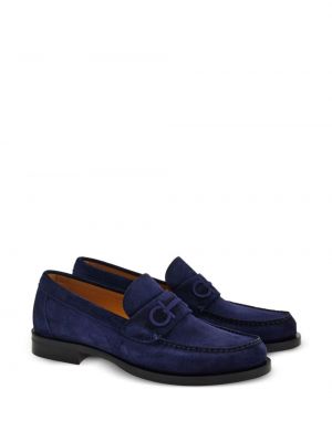 Kožené loafers s výšivkou Ferragamo modré