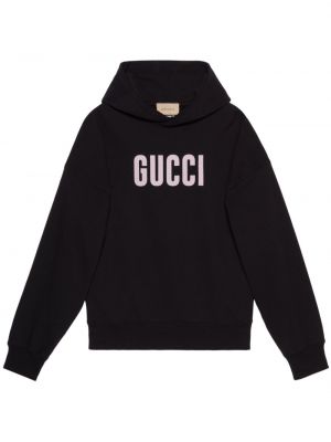 Hoodie en coton à imprimé en jersey Gucci noir