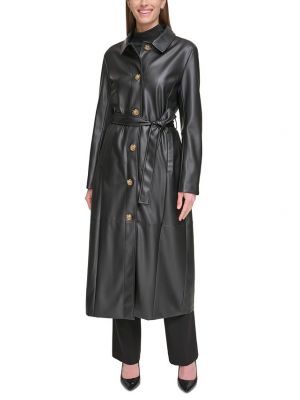 Кожаный пальто с поясом из искусственной кожи Calvin Klein черный