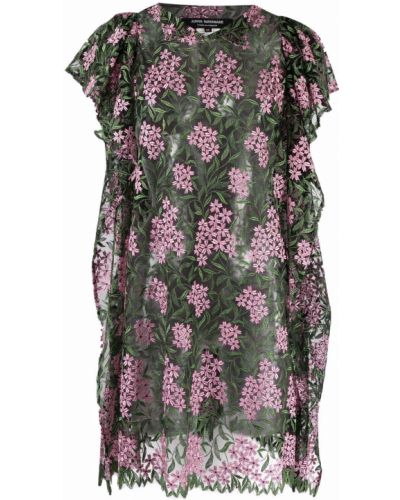 Květinové mini šaty s výšivkou s výstřihem do v Junya Watanabe Comme Des Garçons Pre-owned - zelená
