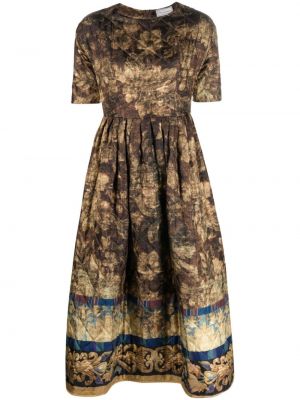 Midi haljina s cvjetnim printom s printom Pierre-louis Mascia smeđa