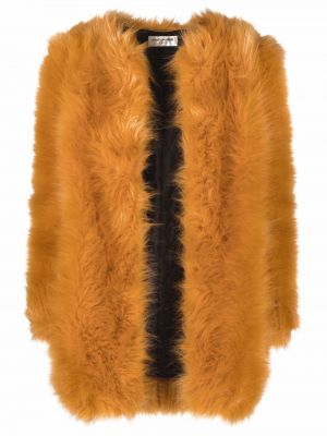 Стеганое пальто с мехом Saint Laurent, оранжевый