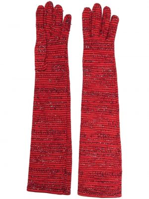 Pletene rokavice s črtami Missoni rdeča