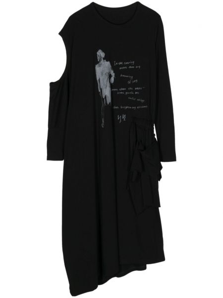 Asimetrična haljina s printom Yohji Yamamoto crna