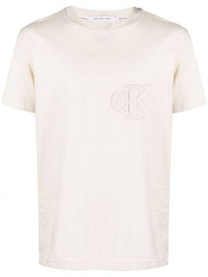 T-shirt mit stickerei aus baumwoll Calvin Klein Jeans weiß