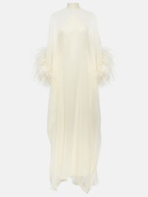 Rochie lunga de mătase cu pene Taller Marmo alb