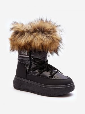 Кожа зимни обувки за сняг на платформе Kesi черно
