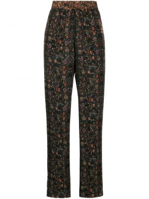 Květinové hedvábné rovné kalhoty s potiskem Isabel Marant černé