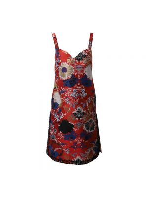 Jedwabna sukienka midi z koralikami w kwiatki Rochas czerwona