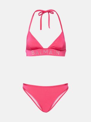 Bikini con cristalli Balmain rosa