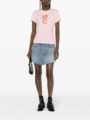 T-shirt en coton à imprimé de motif coeur Moschino Jeans rose