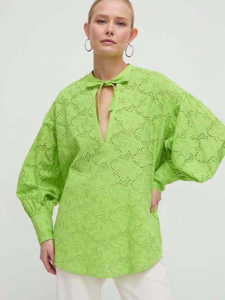 Памучна блуза Silvian Heach зелено