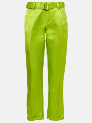 Pantaloni cu picior drept de mătase Tom Ford verde