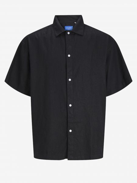 Λινό πουκάμισο με κοντό μανίκι Jack & Jones μαύρο