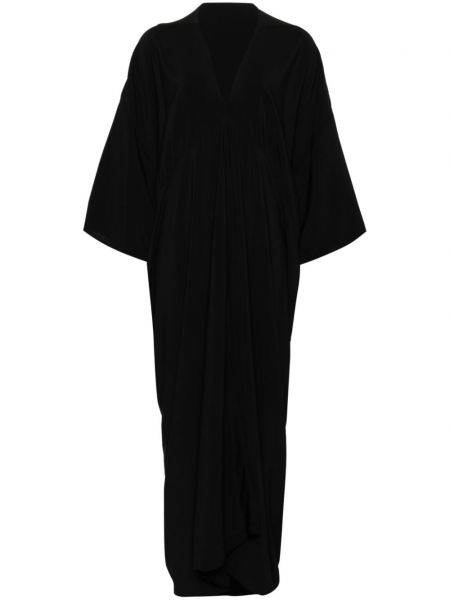 Макси рокля с v-образно деколте от креп Rick Owens черно