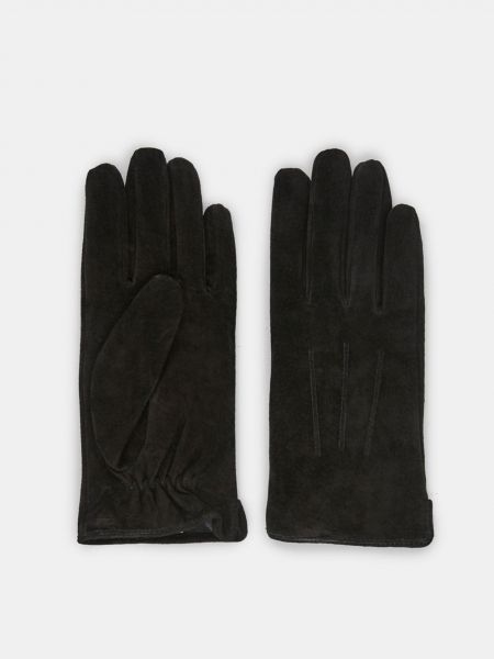 Semišové rukavice Pieces čierna