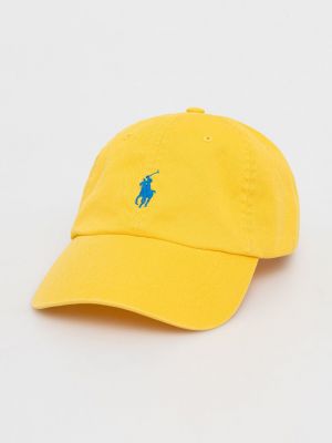 Памучна шапка с апликация Polo Ralph Lauren жълто