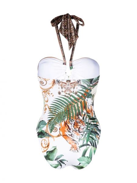 Plavky s potiskem s tygřím vzorem Camilla bílé