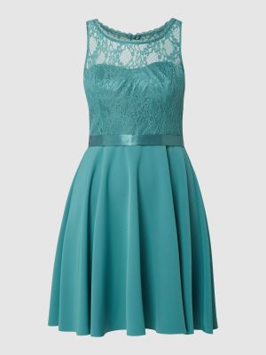 Sukienka koktajlowa szyfonowa koronkowa V.m. zielona