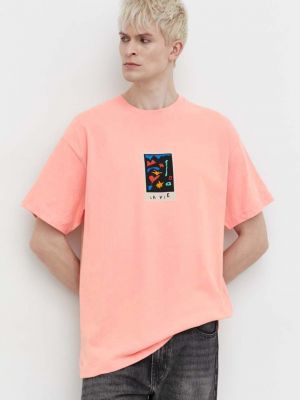 Памучна тениска с дълъг ръкав с принт Volcom розово