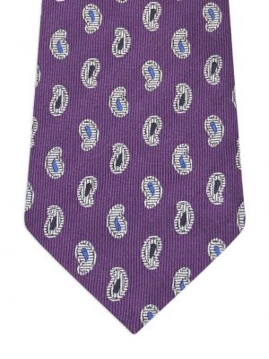 Fioletowy jedwabny krawat z wzorem paisley żakardowy Etro
