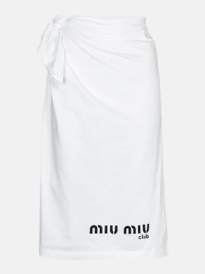 Spódnica midi bawełniana z dżerseju Miu Miu biała