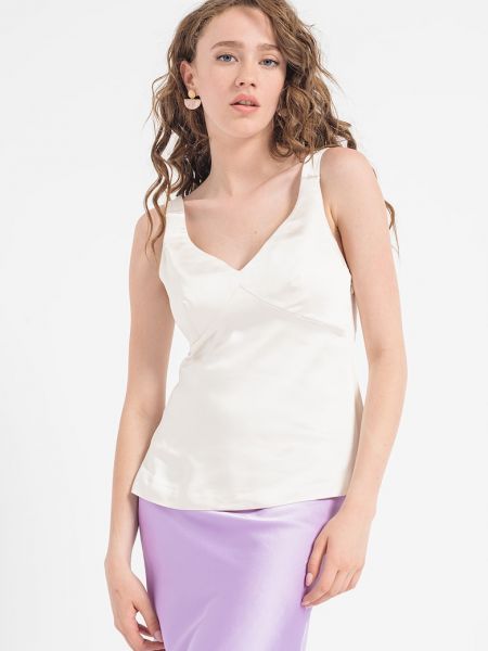 Атласная блузка без рукавов United Colors Of Benetton белая