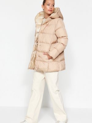 Oversized bunda s kapucňou Trendyol béžová