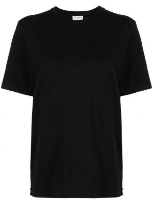 Bombažna majica z vezenjem Saint Laurent črna