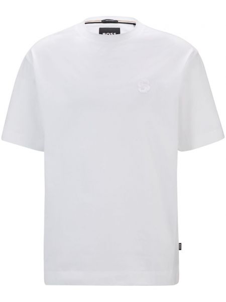 Βαμβακερή μπλούζα με κέντημα Boss λευκό