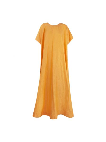 Jedwabna lniana sukienka długa oversize Cortana pomarańczowa