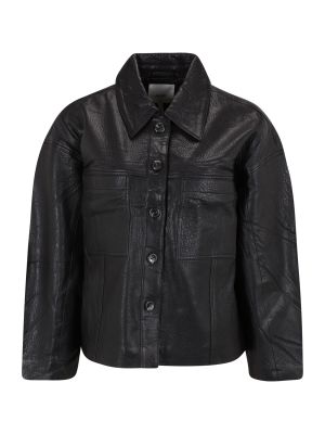 Jednofarebná priliehavá kožená bunda z polyesteru Object Petite - čierna