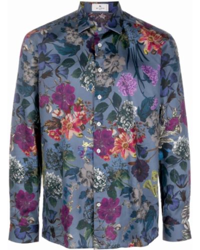 Camisa de algodón de flores con estampado Etro azul