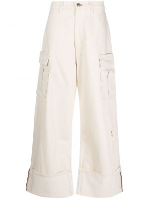 Bavlněné cargo kalhoty relaxed fit 3x1 bílé