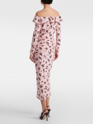 Květinové hedvábné midi šaty Alessandra Rich růžové