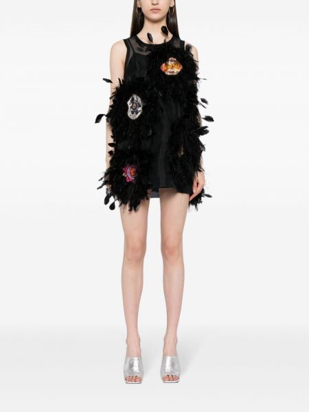 Gėlėtas mini suknele su plunksnomis Cynthia Rowley juoda