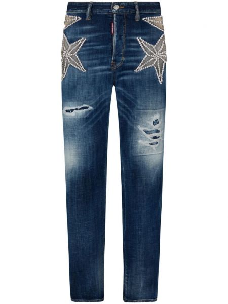 Straight fit džíny s hvězdami Dsquared2 modré