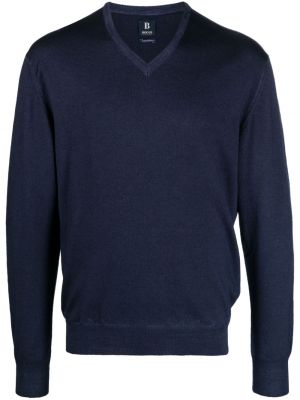Vlněný svetr s výstřihem do v Boggi Milano modrý